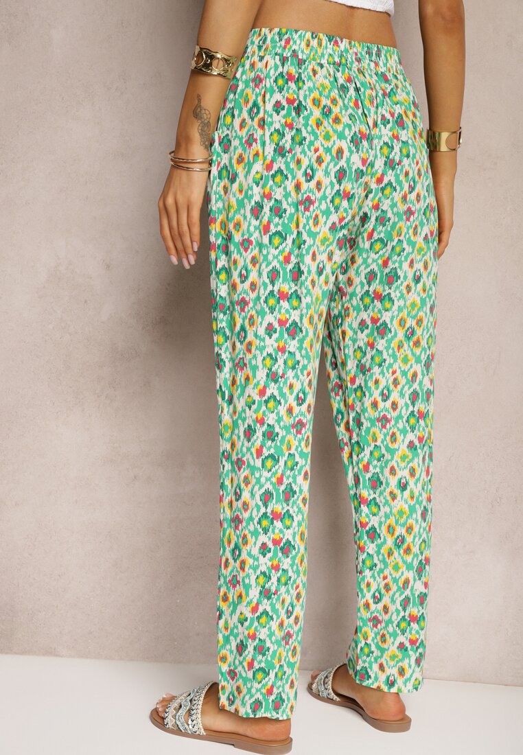 Pantaloni verzi din viscoză cu croială clasică High Waist cu elastic în talie Dalfea