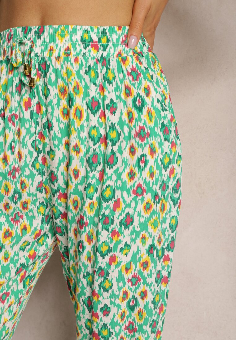 Pantaloni verzi din viscoză cu croială clasică High Waist cu elastic în talie Dalfea