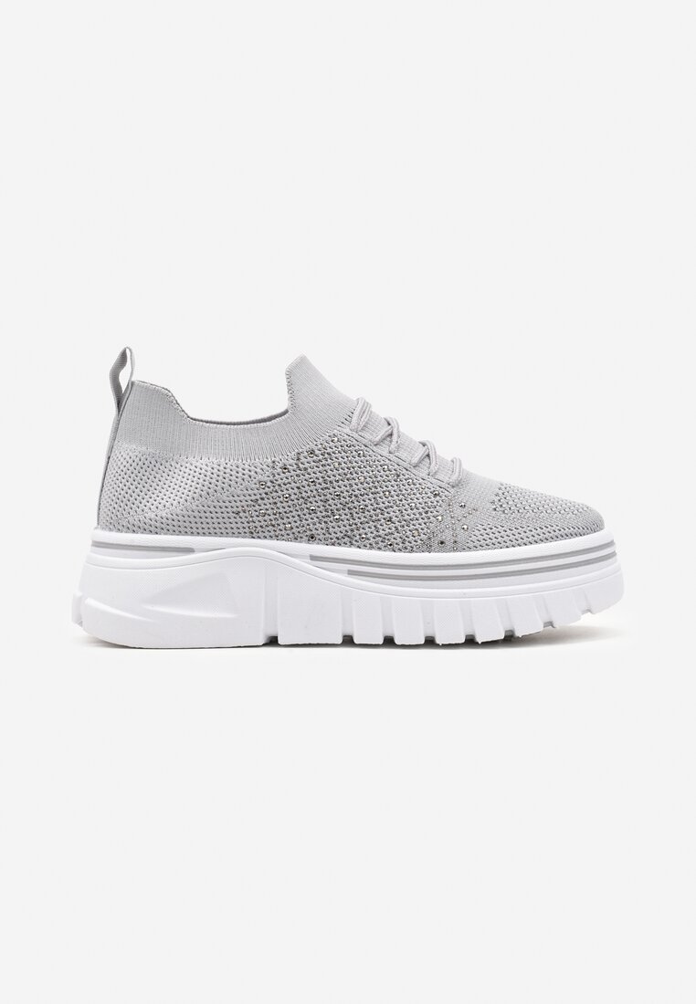 Sneakers Gri cu Partea Superioară Elastică și Perforații Decorative pe Talpă Groasă Frilifea