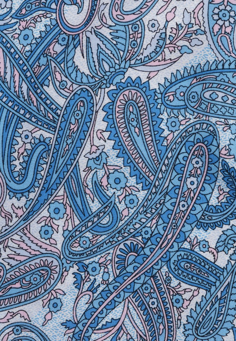 Rochie Bleumarin din Bumbac cu Imprimeu Paisley Decolteu în V cu Volane și Elastic în Talie Brionea