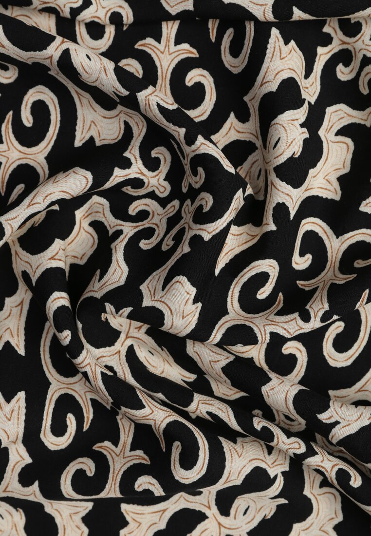 Czarno-Beżowa Rozkloszowana Sukienka z Bawełny na Cienkich Ramiączkach Nellmaira