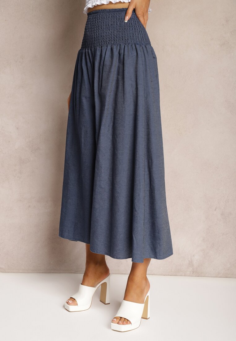 Bleumarin Pantaloni Culotte Bumbac Talie Inalta Croi Larg Elastic Talie Alifrea