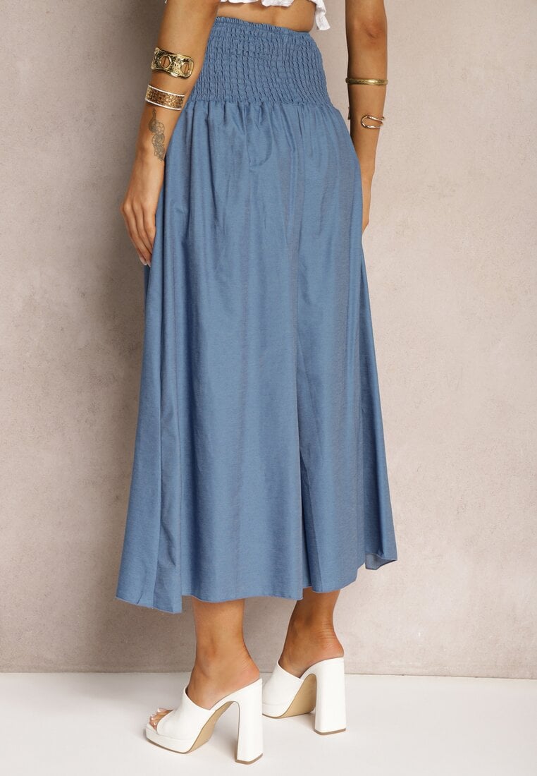 Bleumarin Pantaloni Culottes Bumbac Talie Inalta Croi Larg Elastic Talie Alifrea