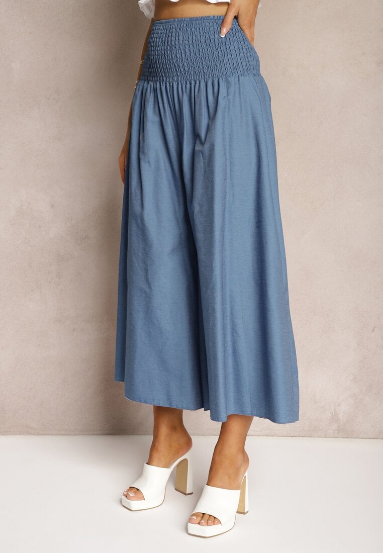 Bleumarin Pantaloni Culottes Bumbac Talie Inalta Croi Larg Elastic Talie Alifrea