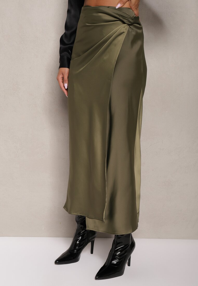 Zielona Spódnica o Kopertowym Kroju High Waist Onadea