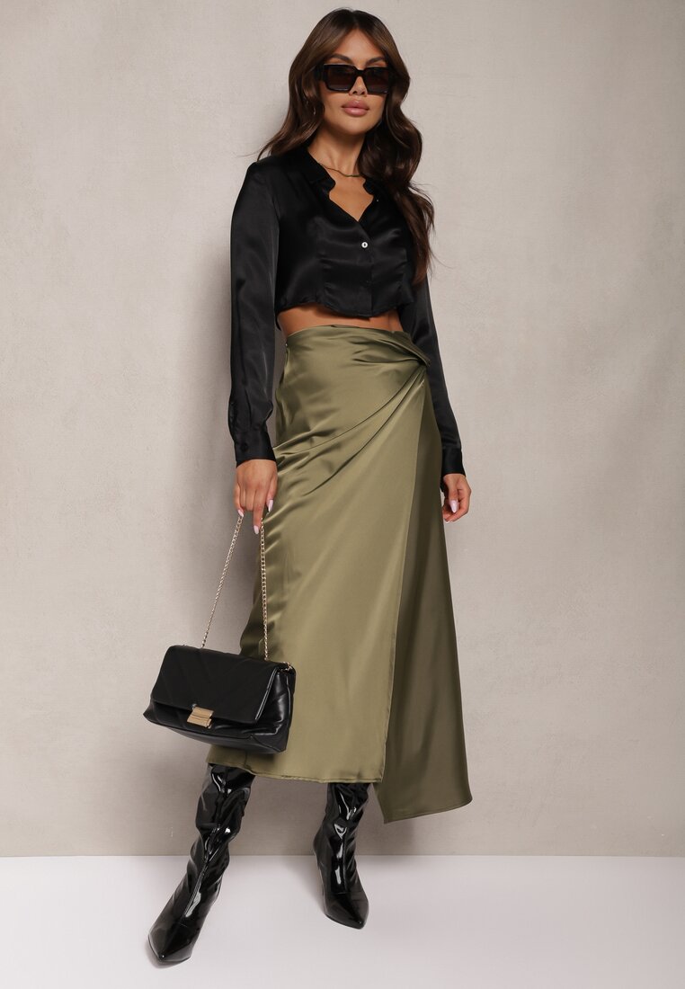 Zielona Spódnica o Kopertowym Kroju High Waist Onadea