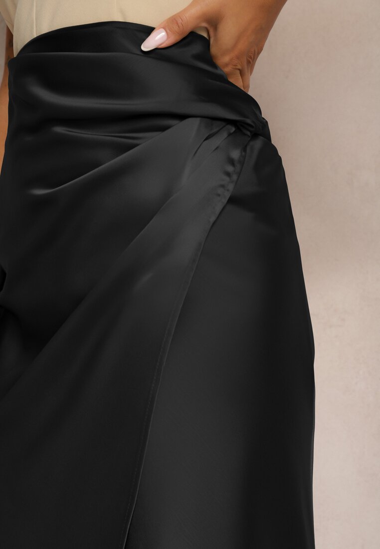 Czarna Spódnica o Kopertowym Kroju High Waist Onadea