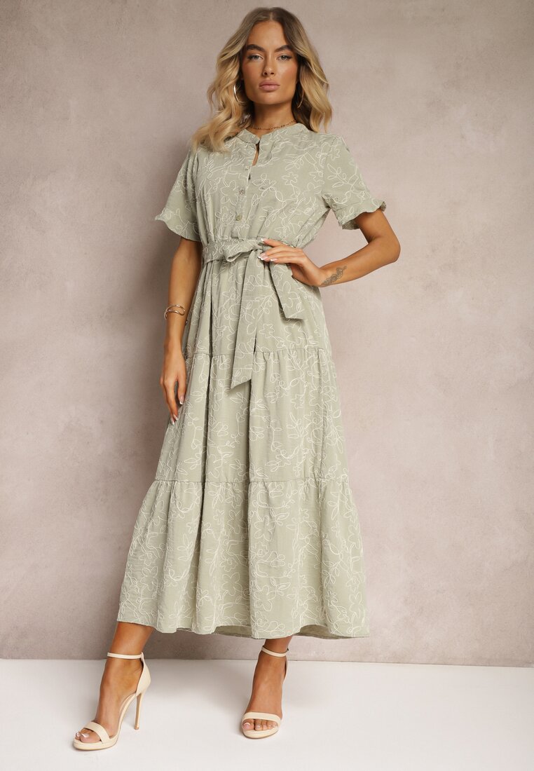 Rochie Verde Cloș cu Curea și Viscoză Risarissa