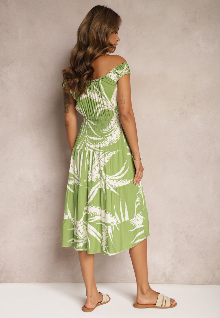 Rochie verde deschis din viscoză cu bretele cu elastic în talie Peslifea