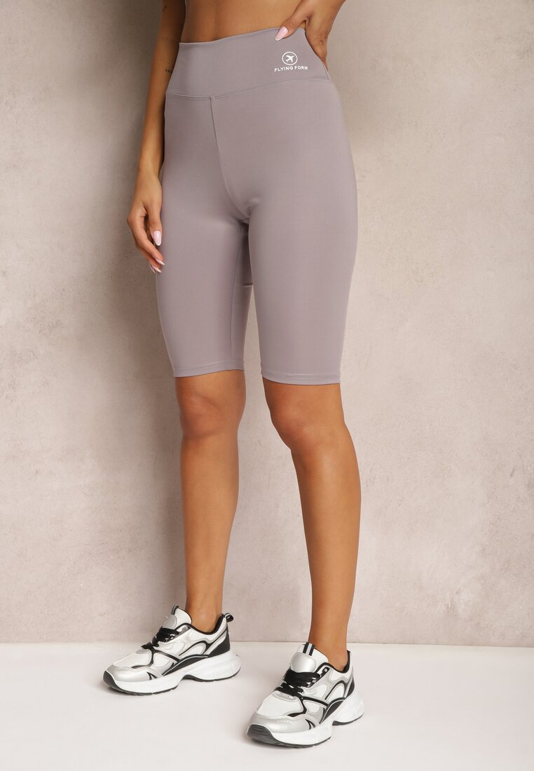 Jasnofioletowe Szorty w Stylu Kolarek High Waist Wykończone Gumką w Pasie Elenea