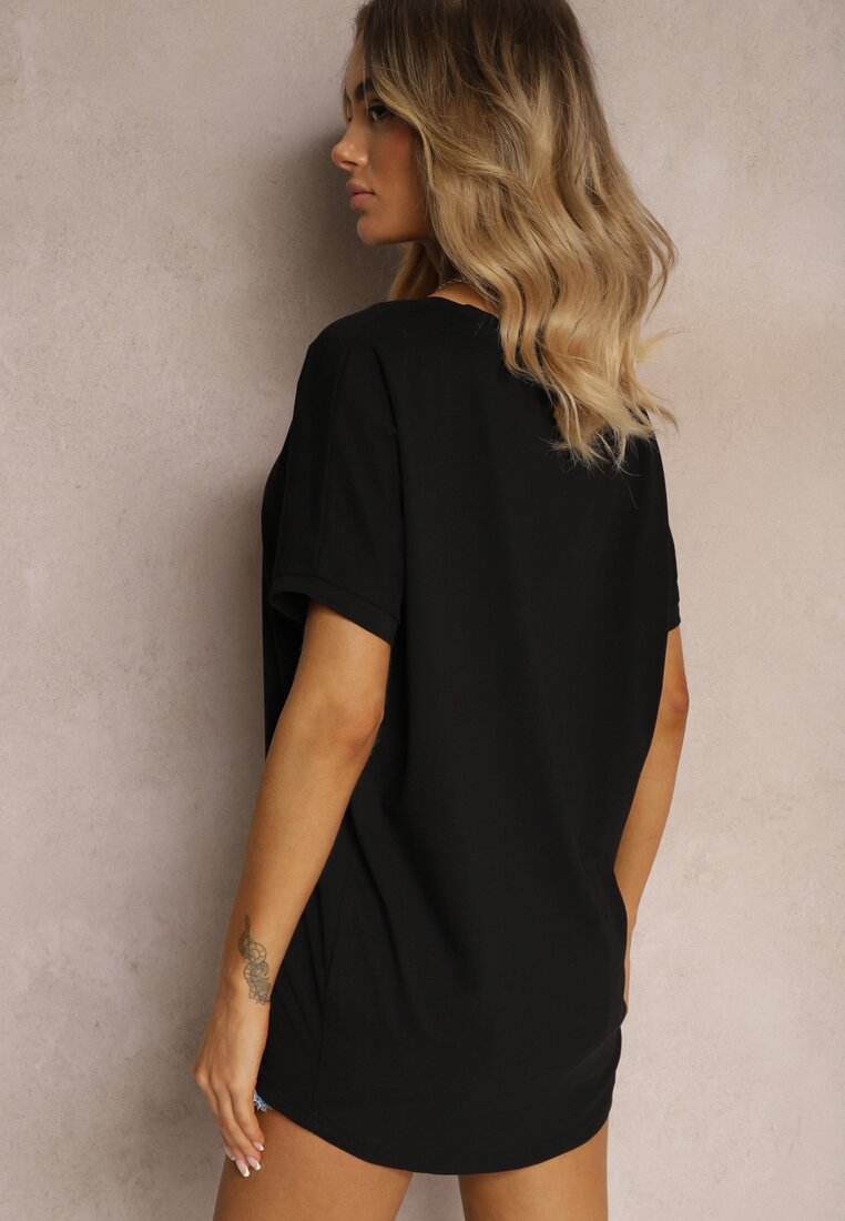 Tricou Negru din Bumbac cu Imprimeu Metalic Nolinea