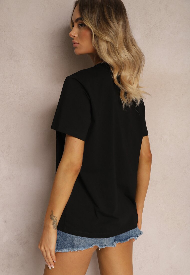Tricou negru din bumbac cu imprimeu animalier Risabell