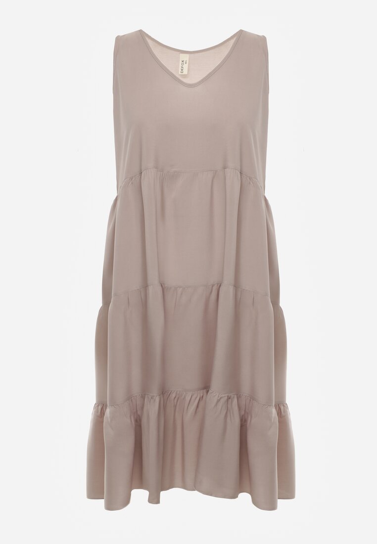 Beżowa Bawełniana Sukienka o Rozkloszowanym Kroju Bez Rękawów Gladea
