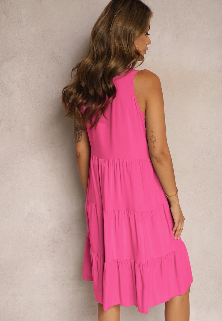 Rochie din bumbac fucsia cu croiala evazata fara maneci Gladea