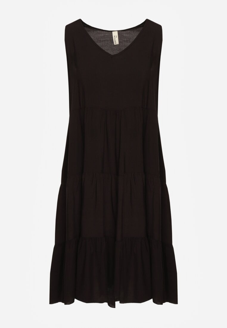 Czarna Bawełniana Sukienka o Rozkloszowanym Kroju Bez Rękawów Gladea