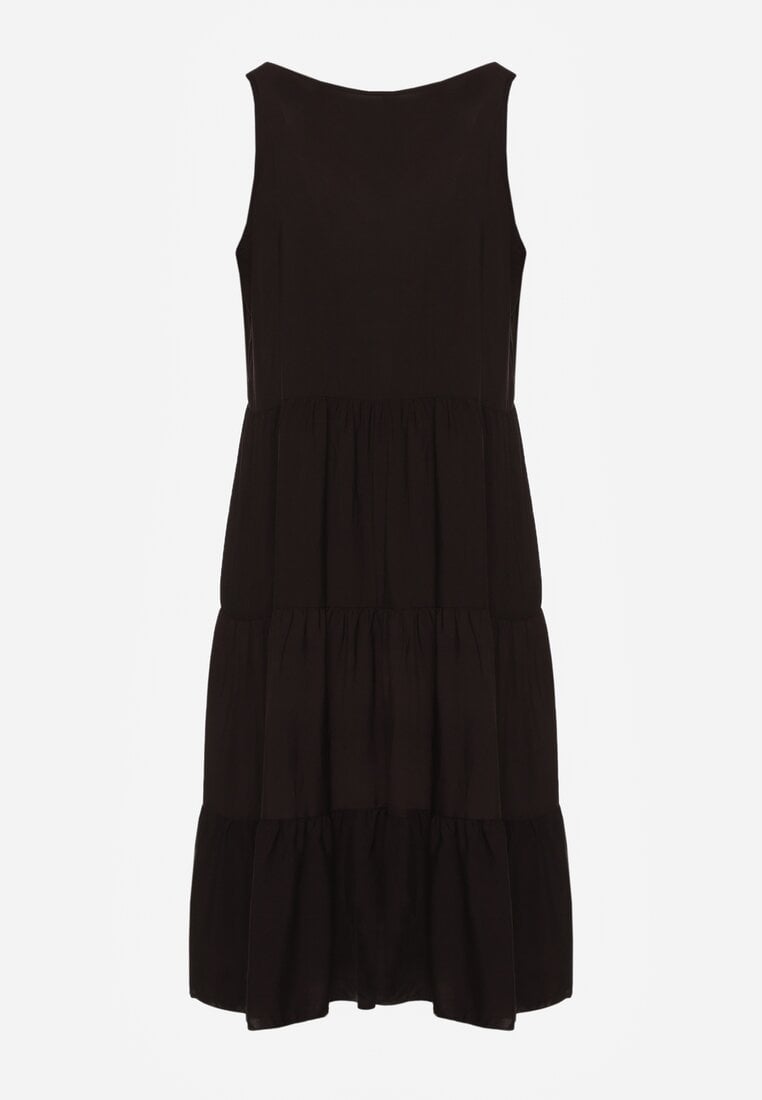 Czarna Bawełniana Sukienka o Rozkloszowanym Kroju Bez Rękawów Gladea