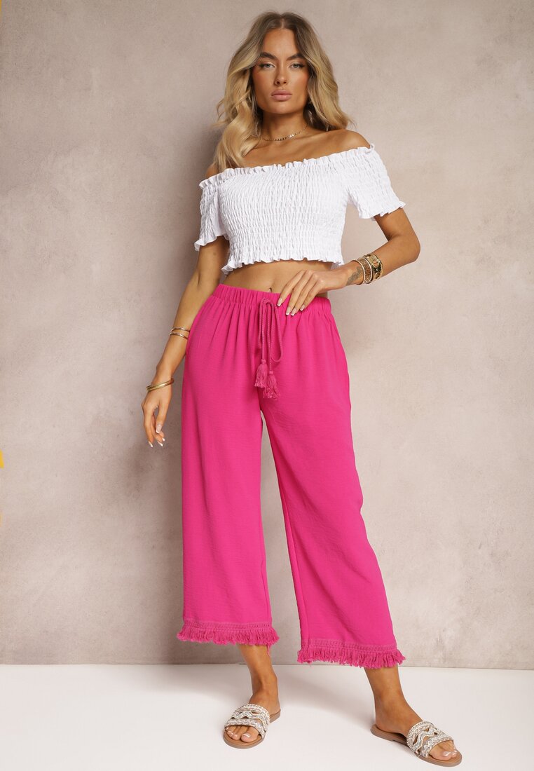 Fucsia Pantaloni Largi High Waist cu Elastic in Talie Jolfea