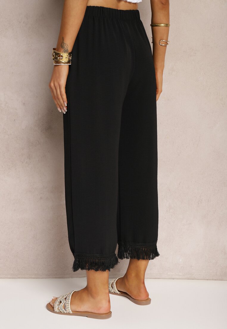 Czarne Szerokie Spodnie High Waist z Gumką w Pasie Jolfea