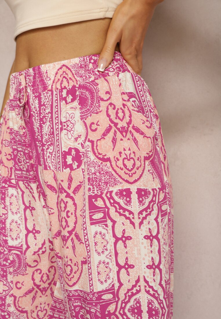 Pantaloni largi roz tip Palazzo din viscoză cu elastic în talie Melafea