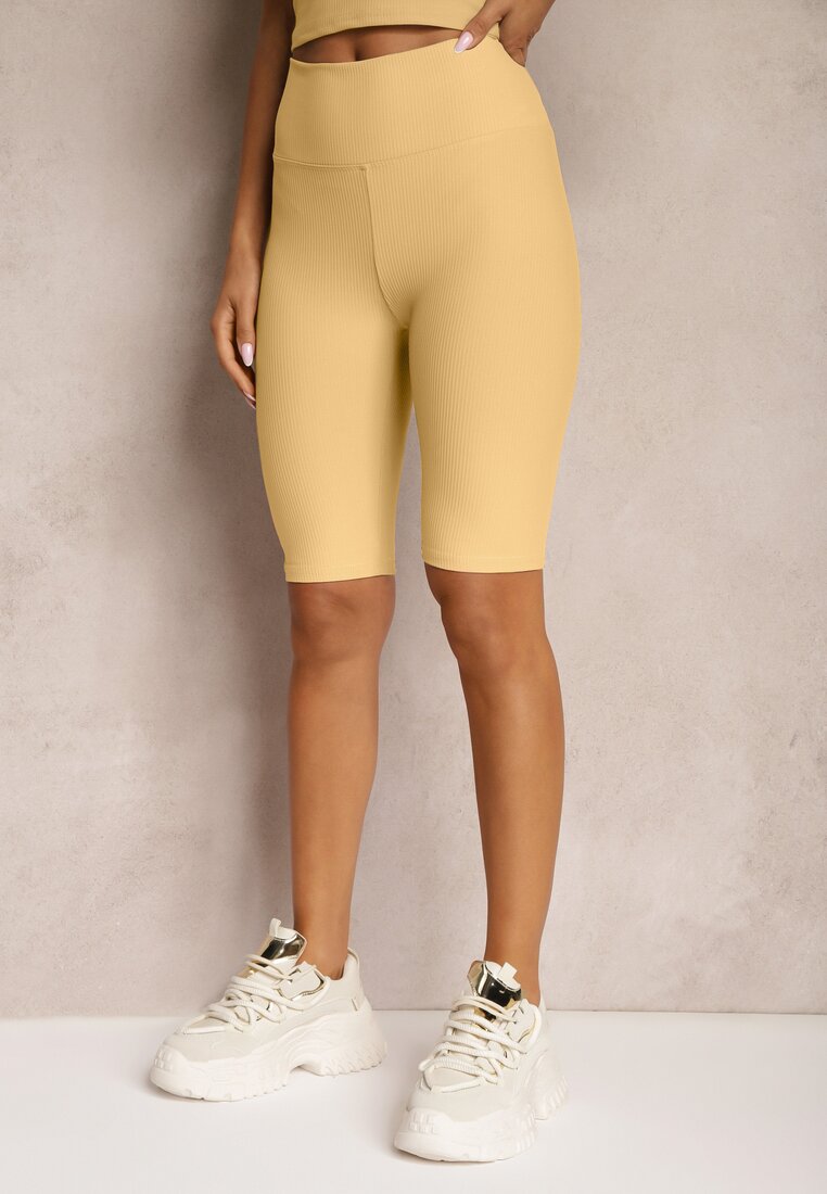 Jasnożółte Szorty Typu Kolarki High Waist z Prążkowanego Materiału Vimara
