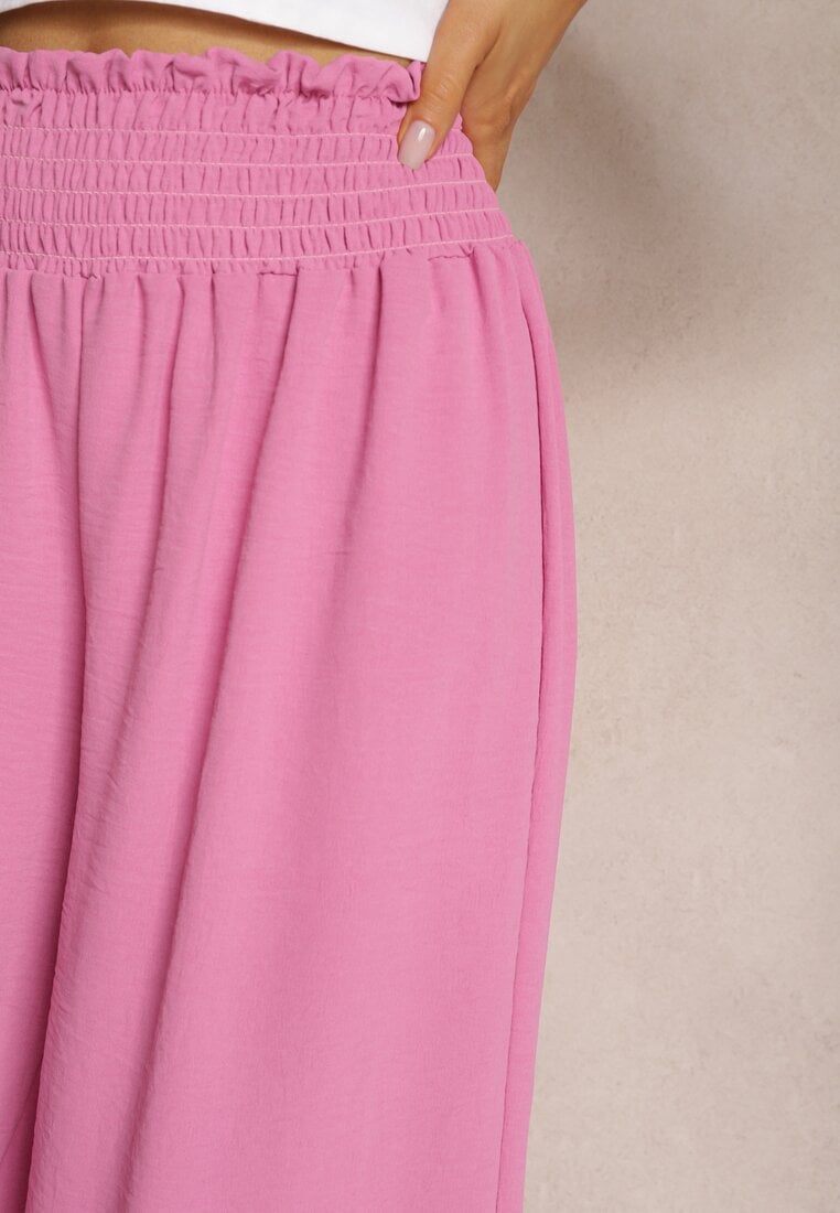 Pantaloni roz cu talie înaltă și picioare largi cu elastic în talie Risabessa