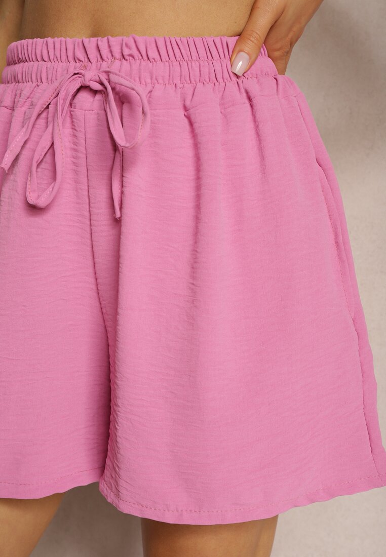 Różowe Szorty o Luźnym Kroju High Waist z Gumką w Talii Vimallora
