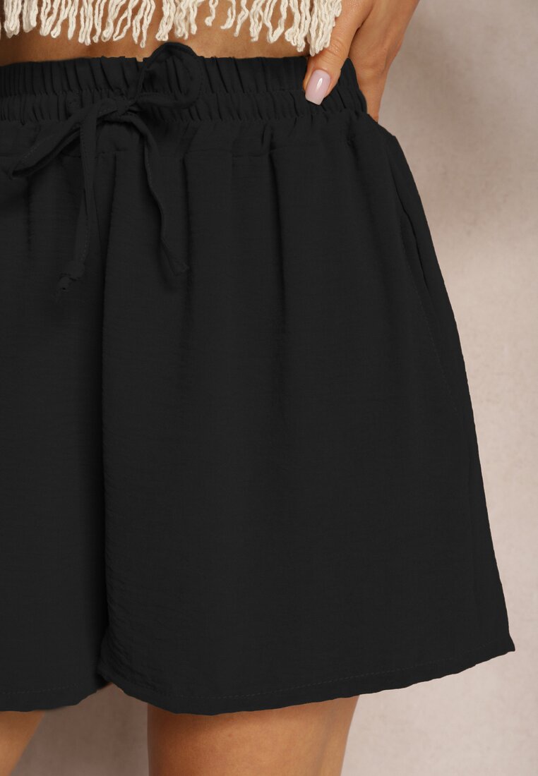 Czarne Szorty o Luźnym Kroju High Waist z Gumką w Talii Vimallora