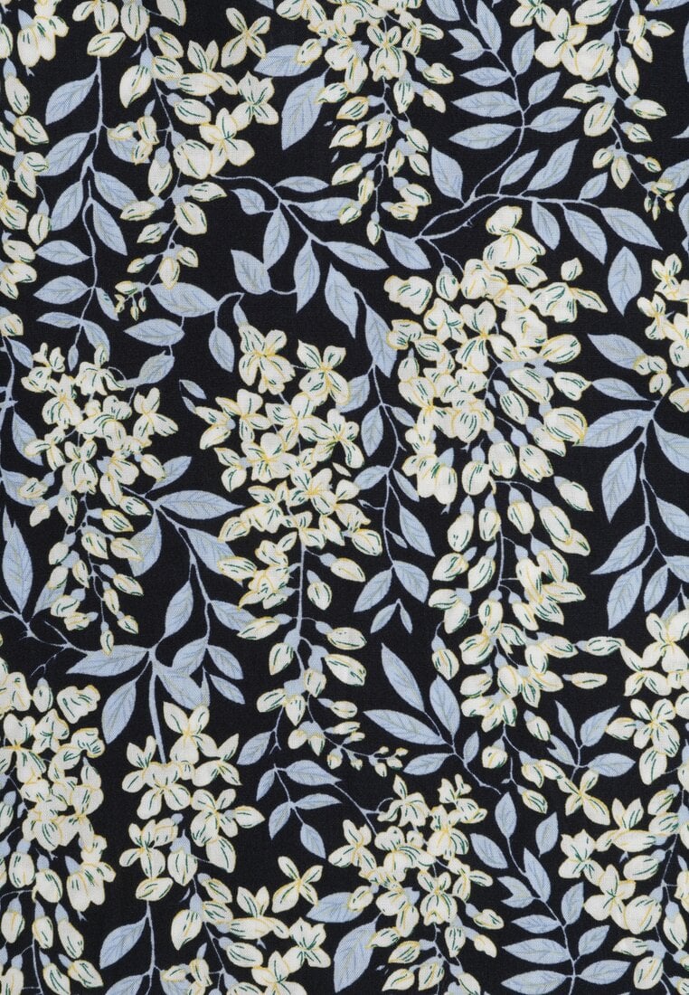 Granatowa Trapezowa Sukienka z Bawełny z Bufiastymi Rękawami Falbaną i Gumką w Talii Vimayana