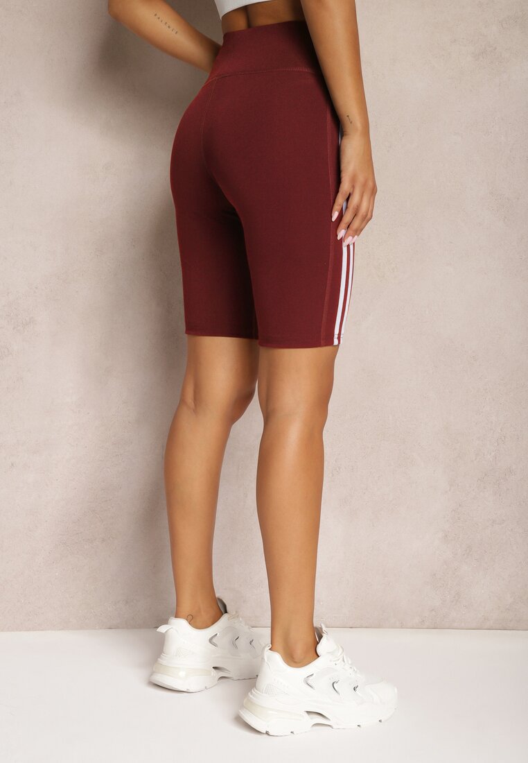 Bordowe Szorty Kolarki High Waist z Ozdobnymi Lampasami Jelorea