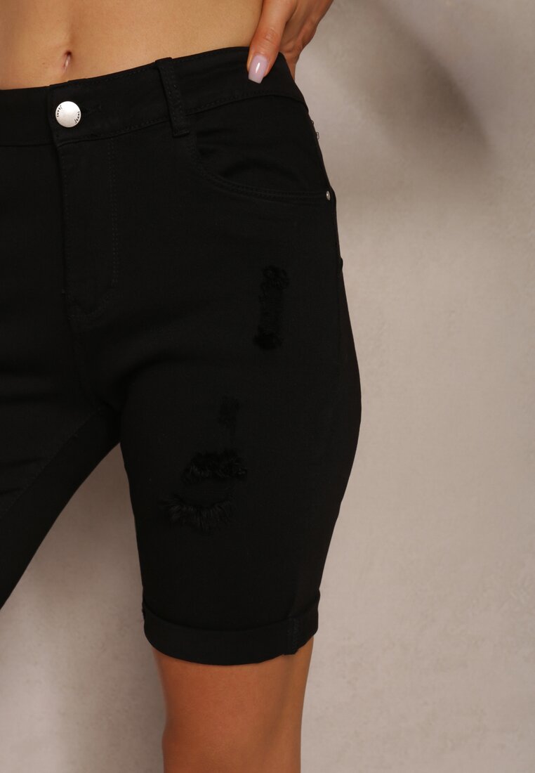 Czarne Jeansowe Szorty Push-Up z Przetarciami High Waist Namsalin