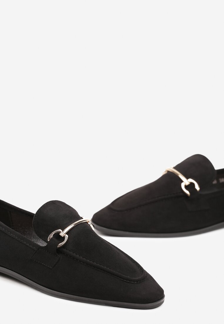 Mocasini Negri cu Talpă Plată în Stil Clasic Ornamentați cu Cataramă Vimallis