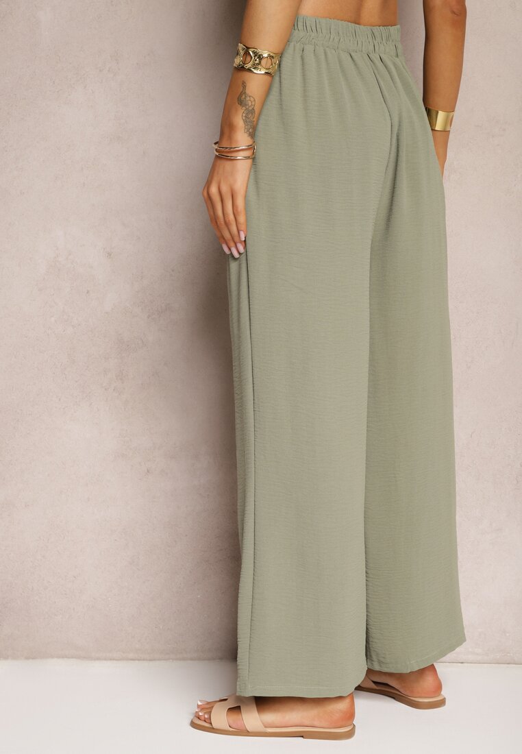 Pantaloni Verde Închis Stil Aladdin Talie Înaltă Elastic în Talie Riselma