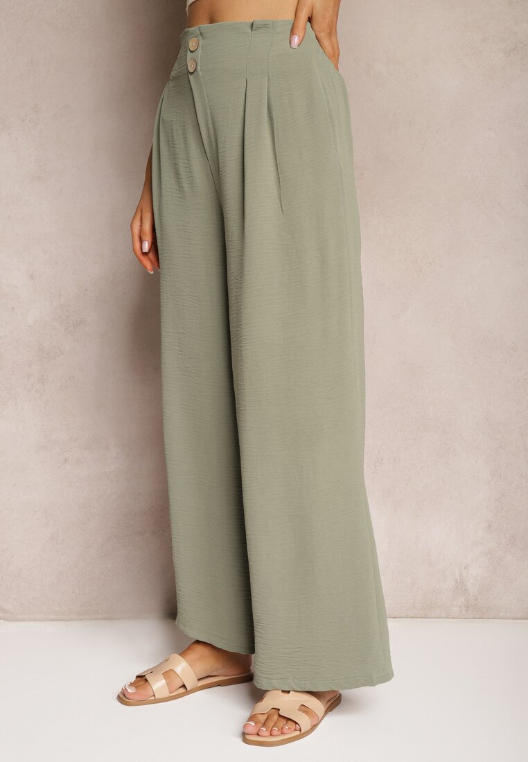 Pantaloni Verde Închis Stil Aladdin Talie Înaltă Elastic în Talie Riselma