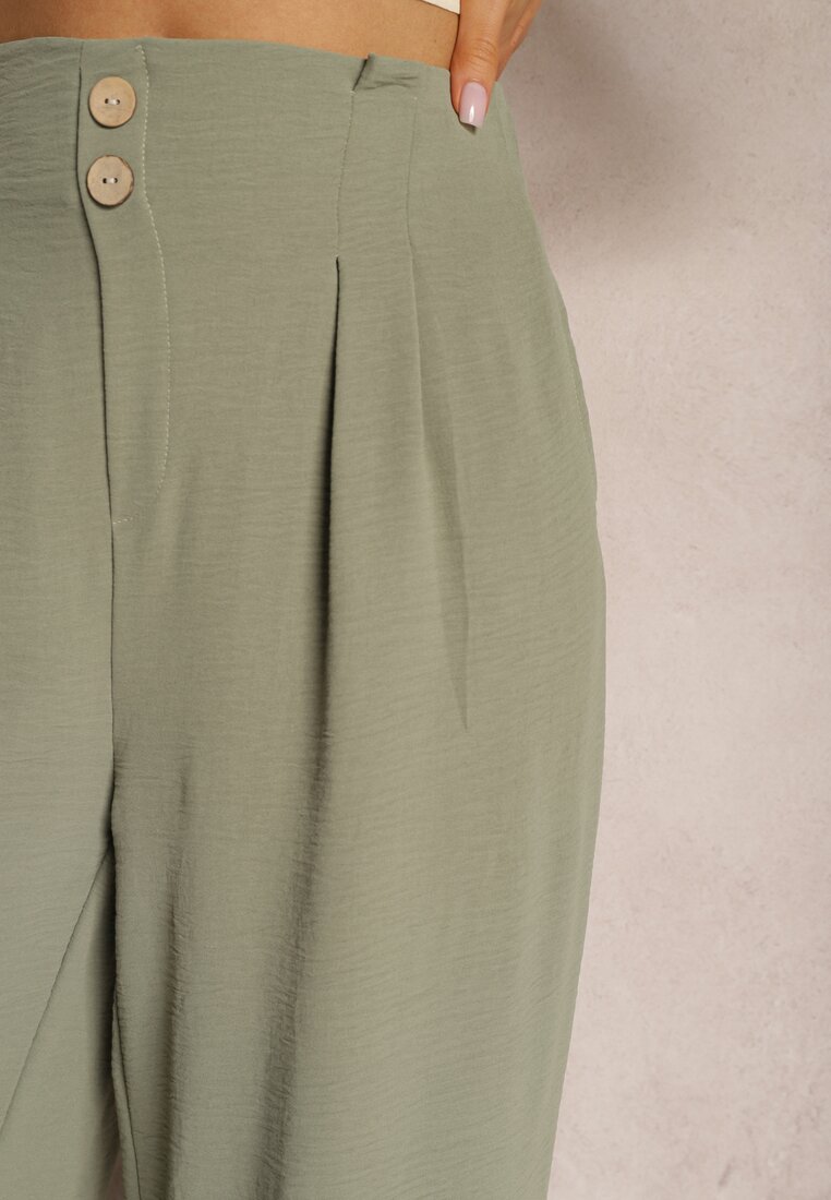 Pantaloni Verde Închis Stil Aladdin Talie Înaltă Elastic în Talie Riselma