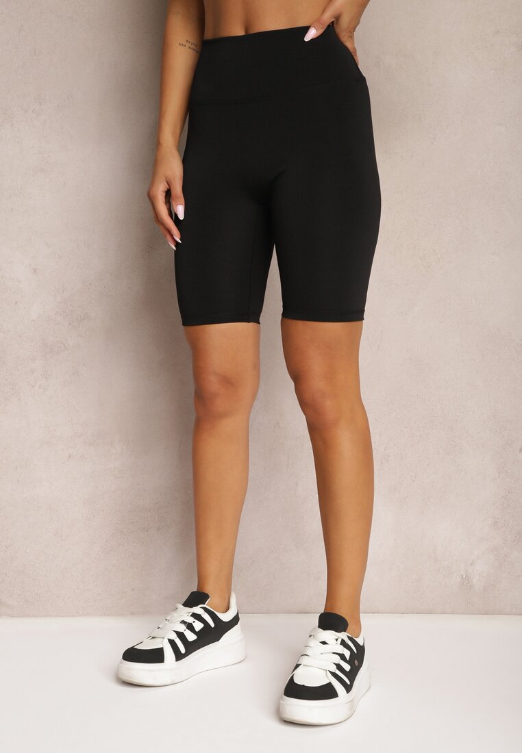 Czarne Szorty Typu Kolarki High Waist z Szeroką Gumką w Talii Nanseline