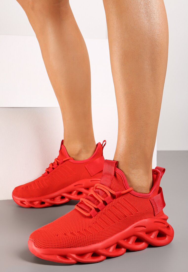 Czerwone Płaskie Buty Sportowe Sneakersy Ozdobione Tłoczeniem Rerceria