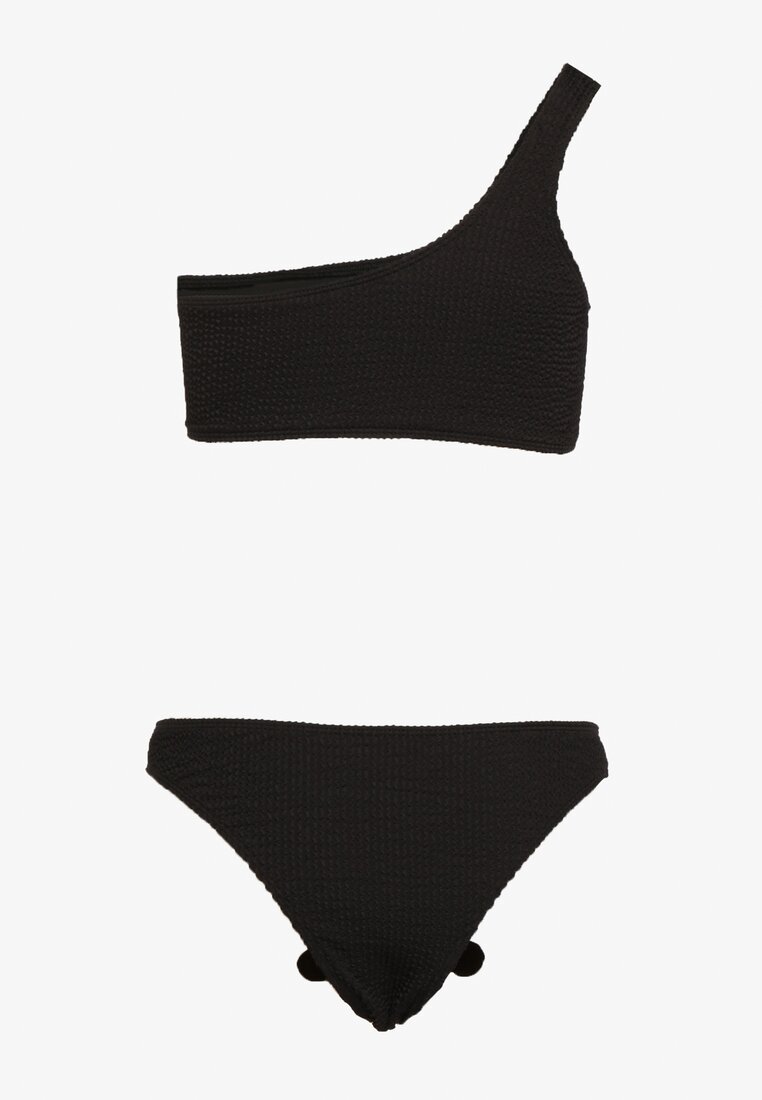 Czarne Bikini 2-Częściowe Asymetryczny Stanik i Majtki z Aplikacjami Kwiatu Namsilea