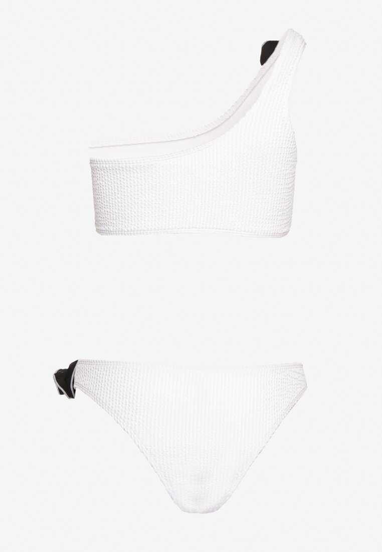 Białe Bikini 2-Częściowe Asymetryczny Stanik i Majtki z Aplikacjami Kwiatu Namsilea