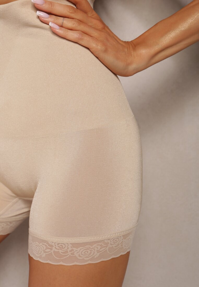 Beżowa Bielizna modelująca High Waist z Koronką Hivivia