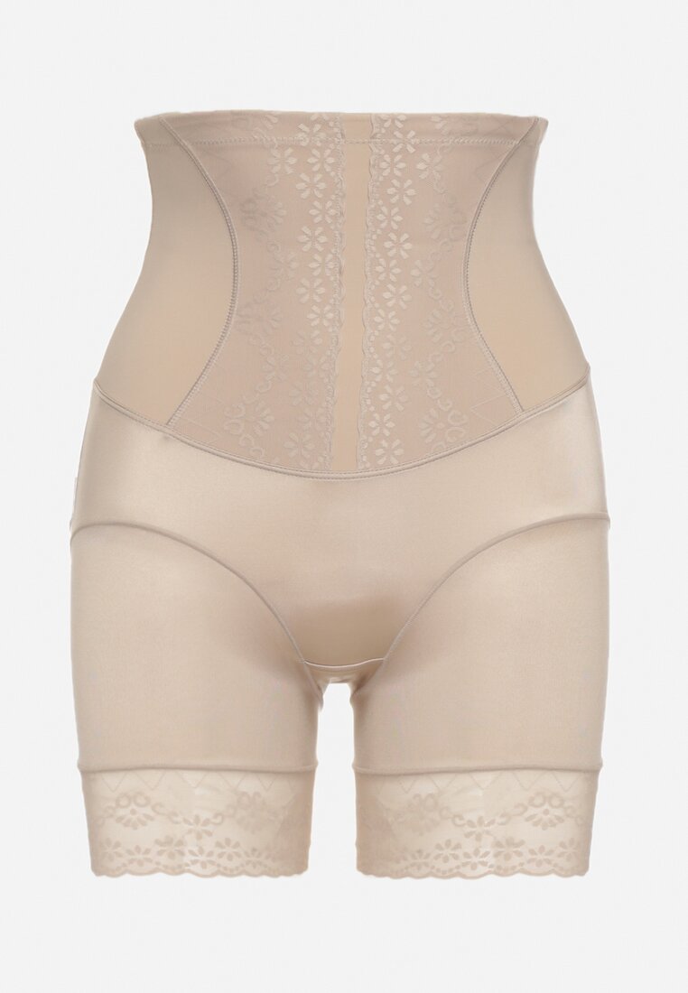 Ciemnobeżowa Bielizna modelująca Szorty High Waist Zakończone Koronką Dliana