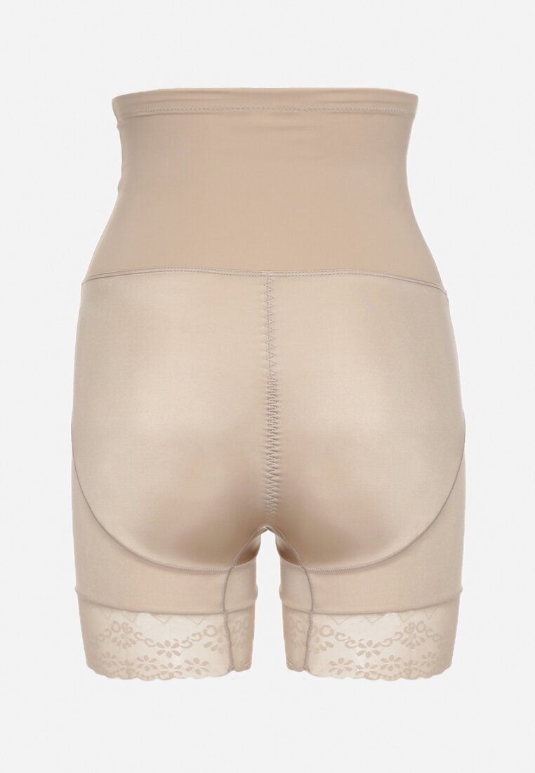 Ciemnobeżowa Bielizna modelująca Szorty High Waist Zakończone Koronką Dliana
