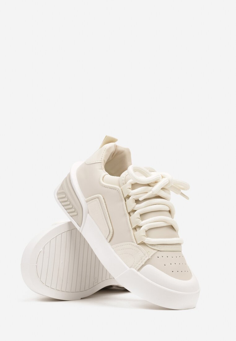 Beżowe Sneakersy w Stylu Trampek z Szerokimi Sznurówkami na Grubej Podeszwie Sakarias