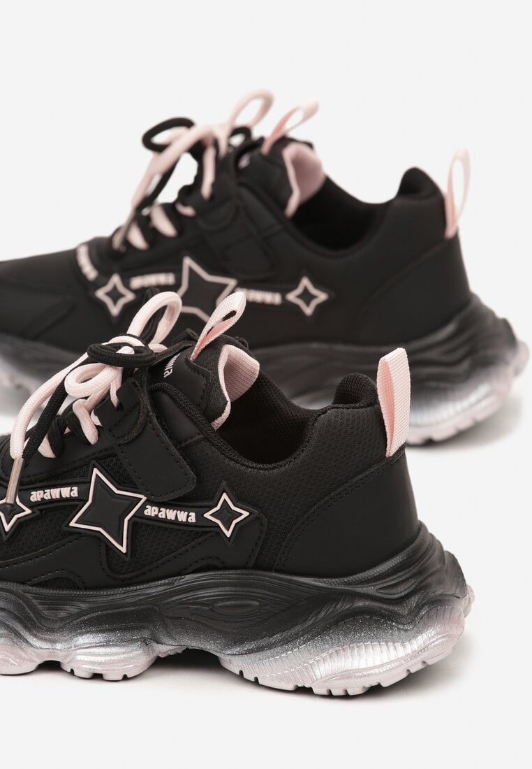 Różowe Buty Sportowe Sneakersy na Grubej Tłoczonej Podeszwie Ozdobione Gwiazdkami Fibolena