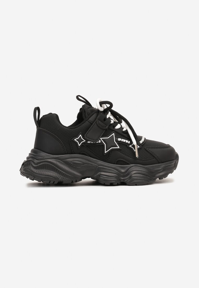 Czarne Buty Sportowe Sneakersy na Grubej Tłoczonej Podeszwie Ozdobione Gwiazdkami Fibolena