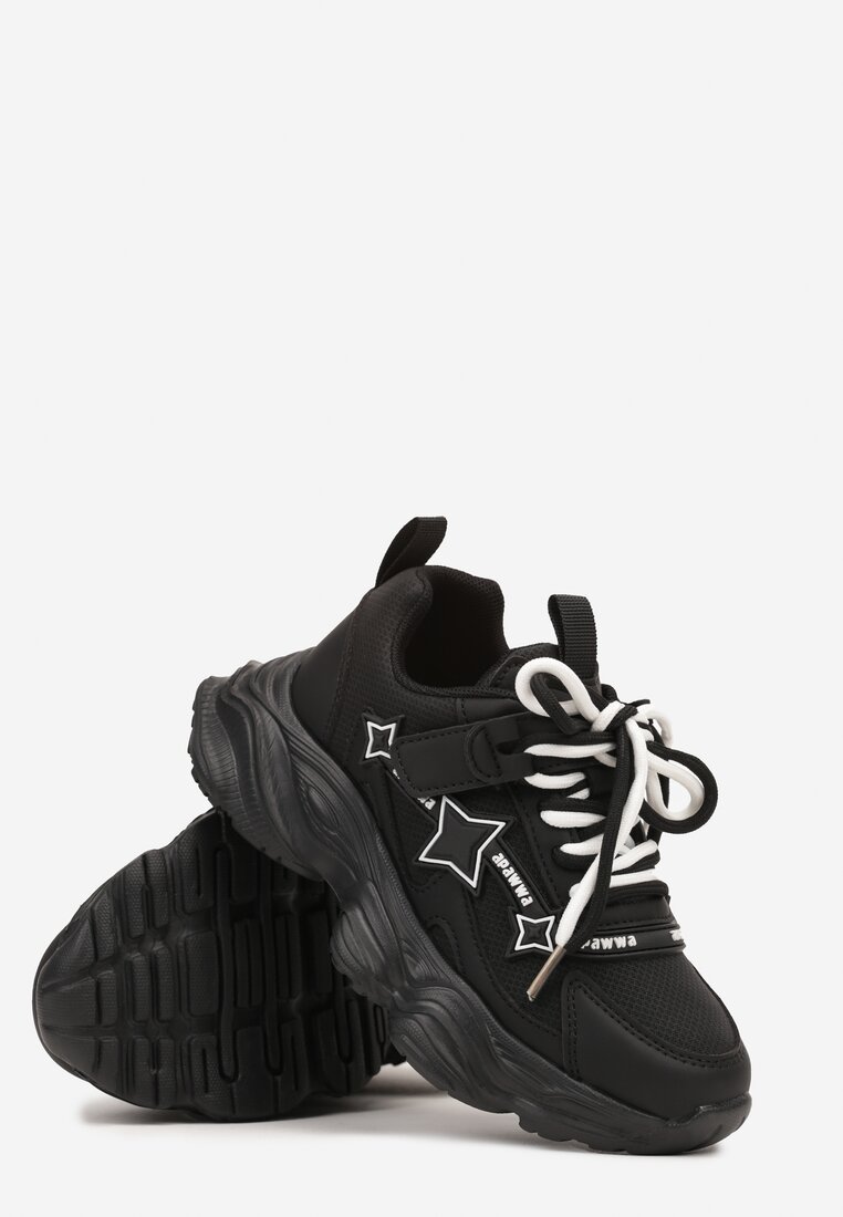 Czarne Buty Sportowe Sneakersy na Grubej Tłoczonej Podeszwie Ozdobione Gwiazdkami Fibolena