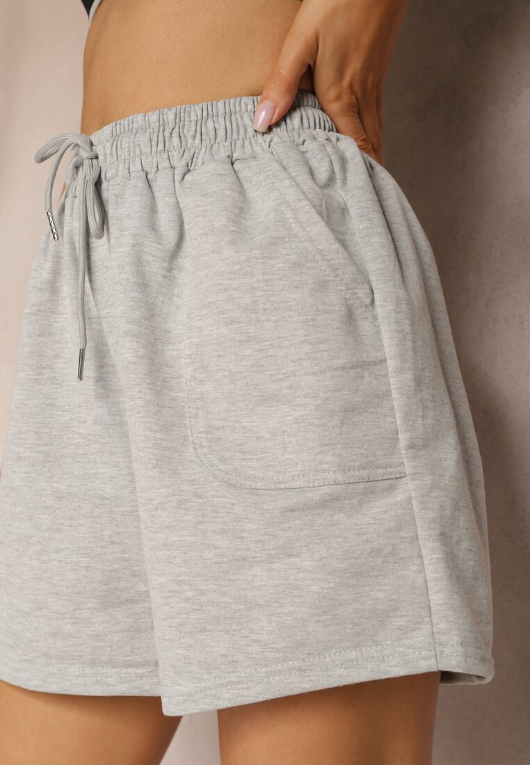Jasnoszare Dresowe Szorty High Waist z Gumką w Talii Narefia