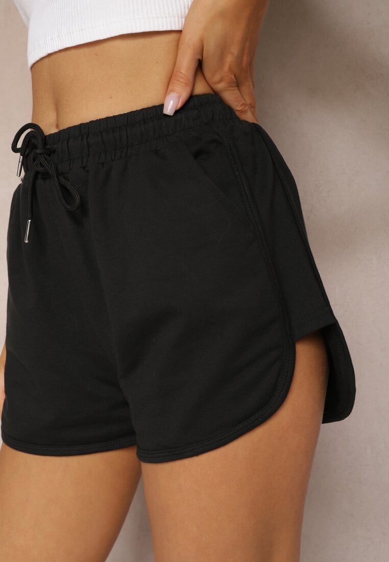 Czarne Szorty Dresowe z Dodatkiem Bawełny High Waist Florazen