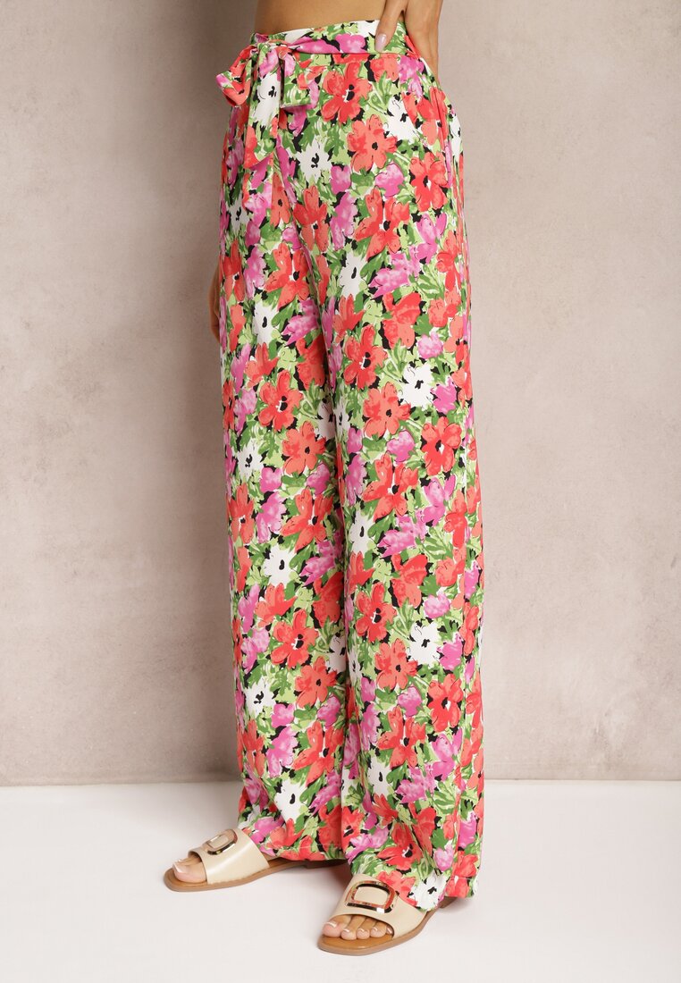 Czerwone Spodnie z Szerokimi Nogawkami High Waist Eiren