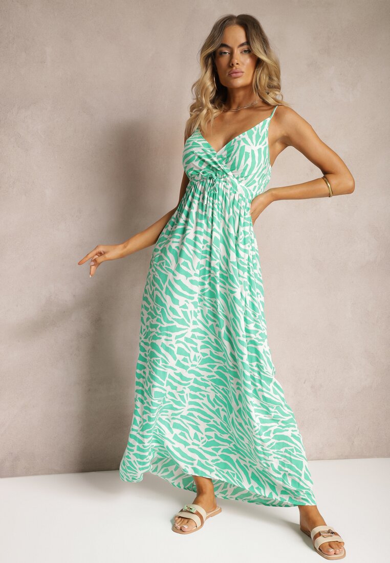 Zielona Taliowana Sukienka Letnia z Wiskozy Wenivia