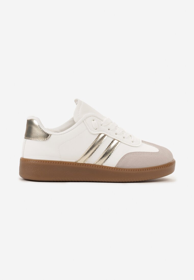 Biało-Złote Sneakersy Sznurowane w Sportowym Stylu Mrefia